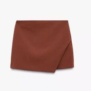 Zara Brown Assymetrical Mini Skort Size Small